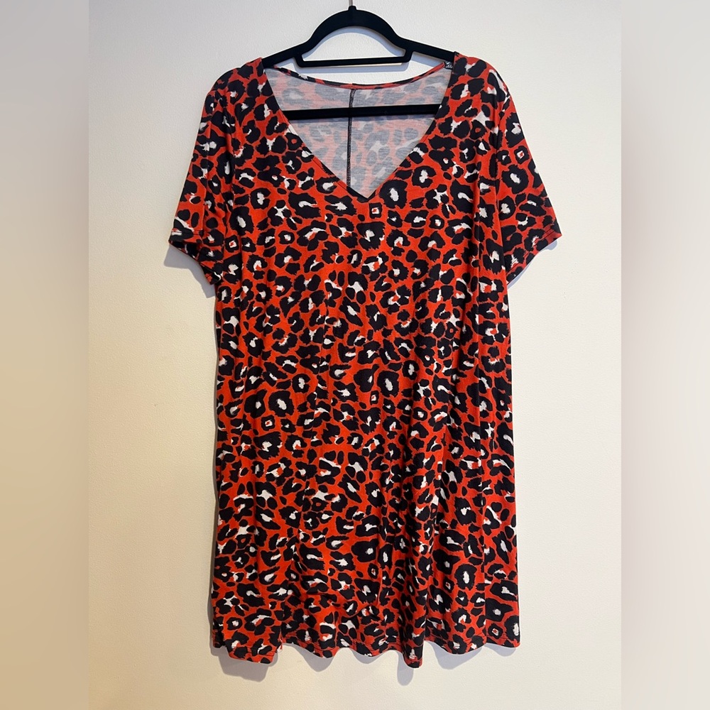 Midi Orange and Leopard Print Shirt Dress